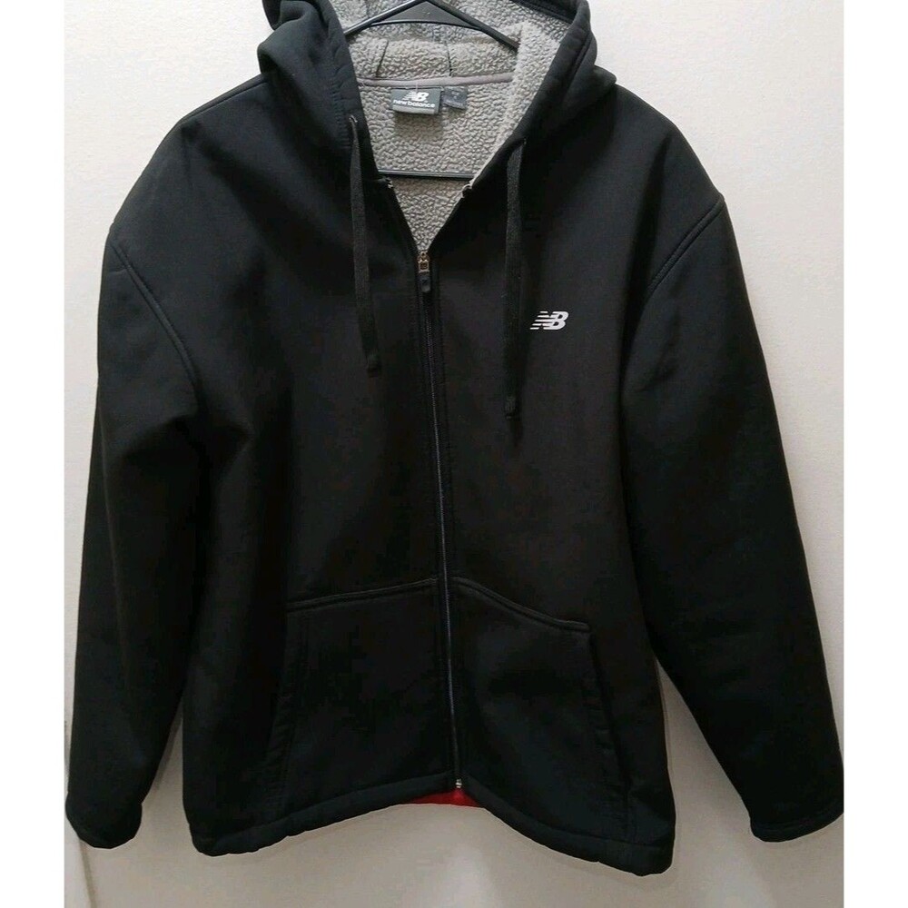New Balance Soft Shell Full Zip-Up Black Hooded Jacket Outdoor Hiking Mens SM